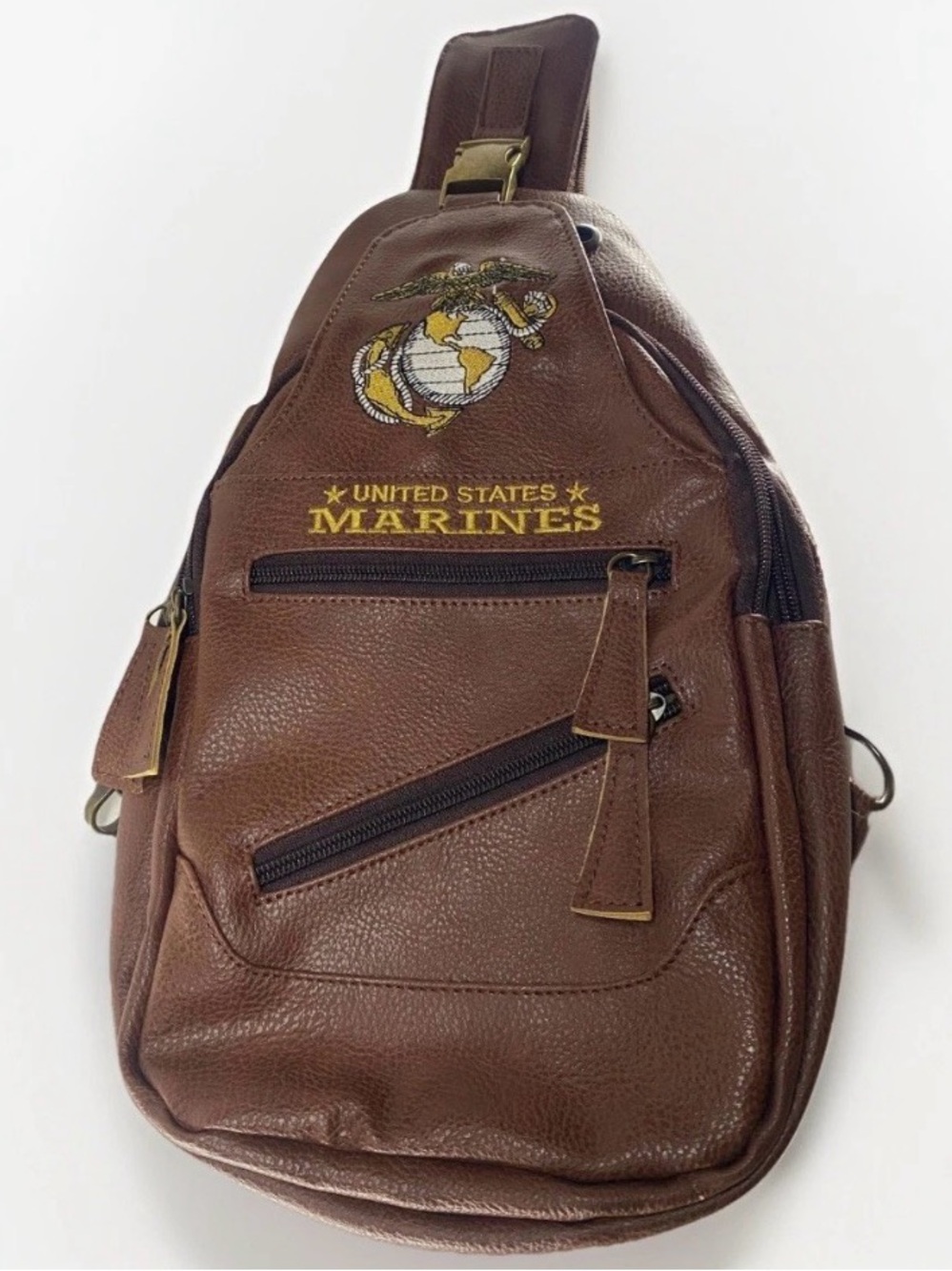 USMC Marines Brown Faux Leather Sling Crossbody Bag USA
